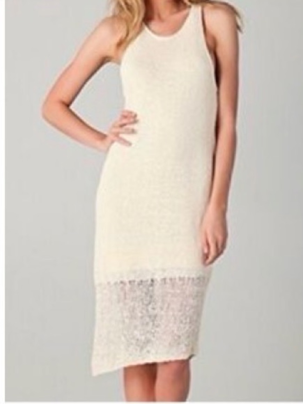 NEW Rag and Bone Ivory Knit Overlay Silk Cotton Midi Dress